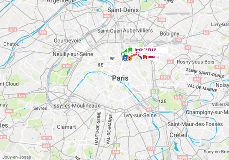 plan itinéraire ratp de La Chapelle à Ourcq