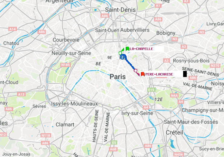 plan itinéraire ratp de La Chapelle à Père-Lachaise
