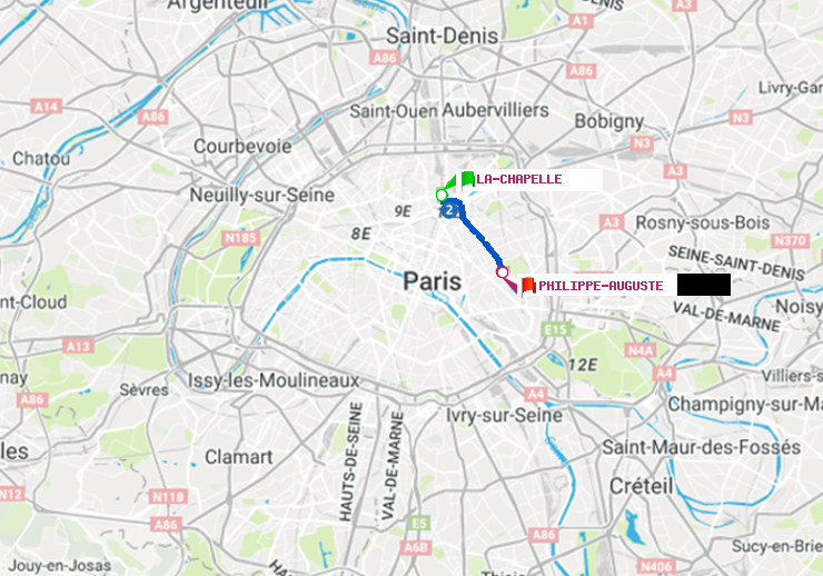 plan itinéraire ratp de La Chapelle à Philippe Auguste