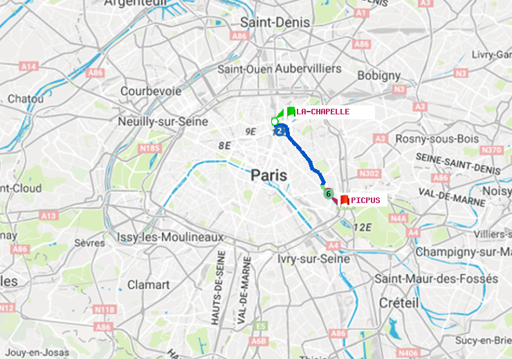 plan itinéraire ratp de La Chapelle à Picpus