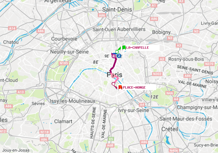 plan itinéraire ratp de La Chapelle à Place Monge (Jardin des Plantes)