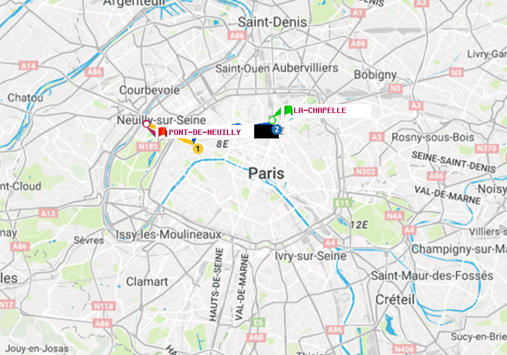 plan itinéraire ratp de La Chapelle à Pont de Neuilly