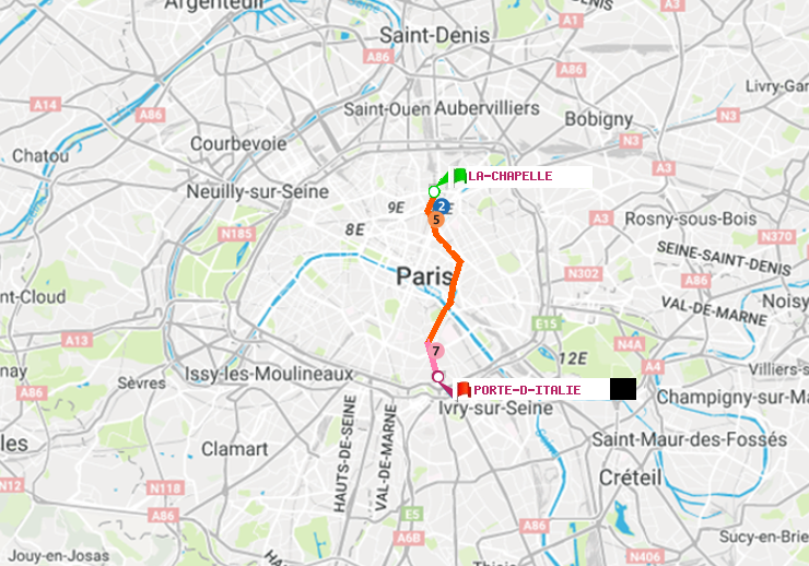 plan itinéraire ratp de La Chapelle à Porte d