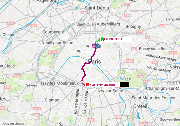 plan itinéraire ratp de La Chapelle à Porte d