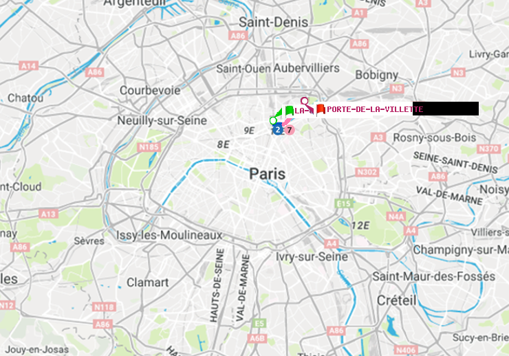 plan itinéraire ratp de La Chapelle à Porte de la Villette