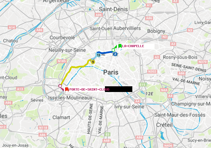 plan itinéraire ratp de La Chapelle à Porte de Saint-Cloud