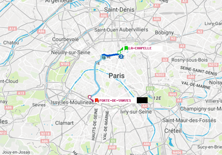 plan itinéraire ratp de La Chapelle à Porte de Vanves