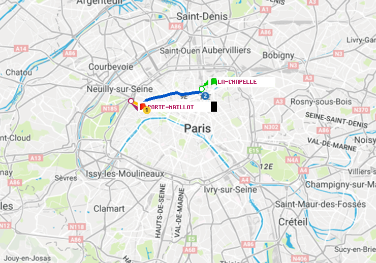 plan itinéraire ratp de La Chapelle à Porte Maillot