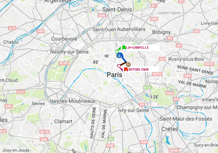 plan itinéraire ratp de La Chapelle à République