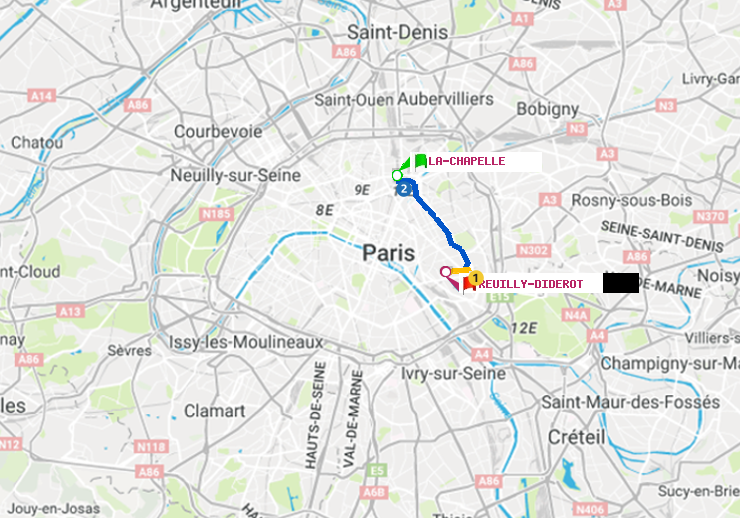 plan itinéraire ratp de La Chapelle à Reuilly-Diderot