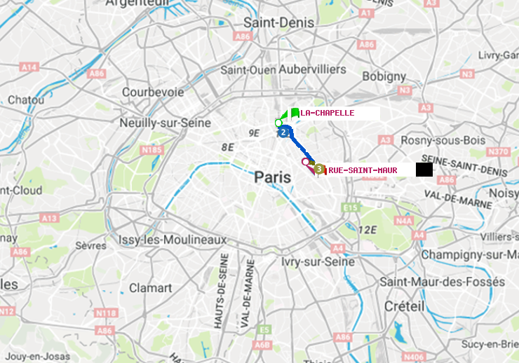 plan itinéraire ratp de La Chapelle à Rue Saint-Maur