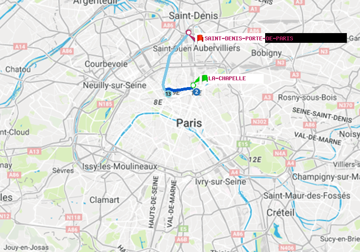 plan itinéraire ratp de La Chapelle à Saint-Denis-Porte de Paris