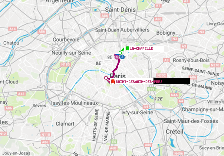 plan itinéraire ratp de La Chapelle à Saint-Germain des Prés