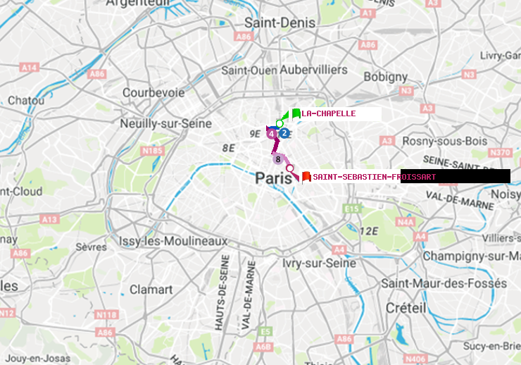 plan itinéraire ratp de La Chapelle à Saint-Sébastien-Froissart