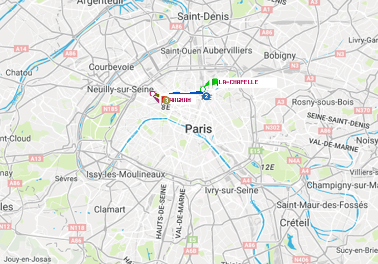 plan itinéraire ratp de La Chapelle à Wagram
