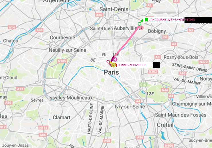 plan itinéraire ratp de La Courneuve-8-Mai-1945 à Bonne Nouvelle