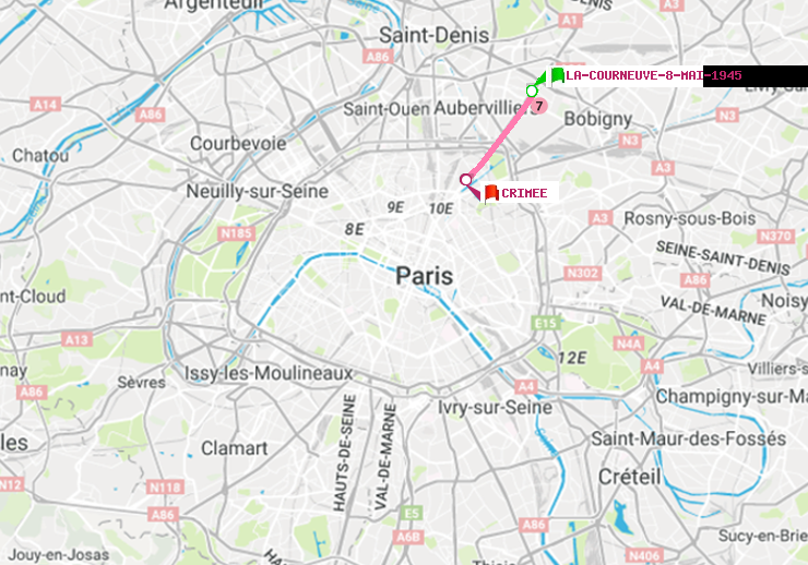 plan itinéraire ratp de La Courneuve-8-Mai-1945 à Crimée