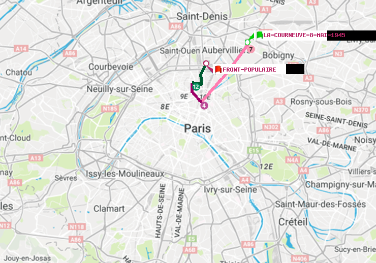 plan itinéraire ratp de La Courneuve-8-Mai-1945 à Front Populaire