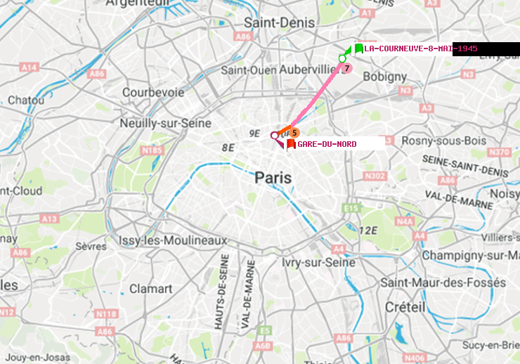 plan itinéraire ratp de La Courneuve-8-Mai-1945 à Gare du Nord