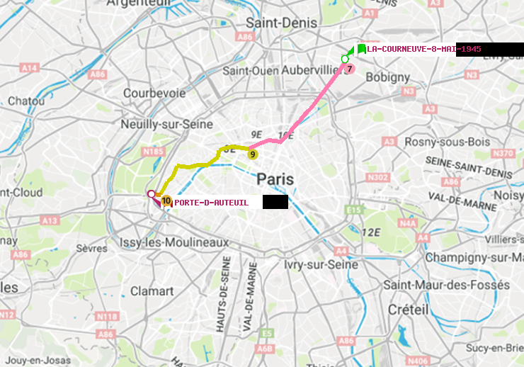 plan itinéraire ratp de La Courneuve-8-Mai-1945 à Porte d