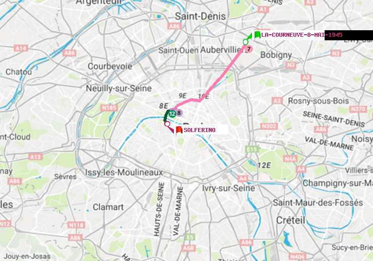 plan itinéraire ratp de La Courneuve-8-Mai-1945 à Solférino