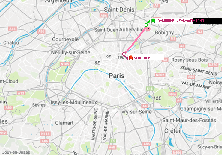 plan itinéraire ratp de La Courneuve-8-Mai-1945 à Stalingrad