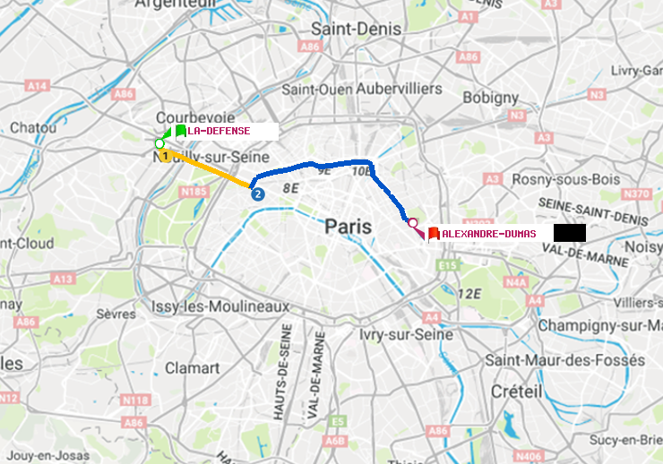 plan itinéraire ratp de La Défense (Grande Arche) à Alexandre-Dumas