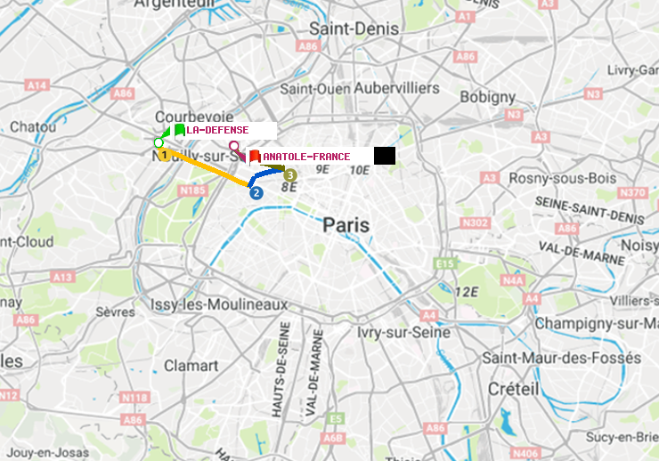 plan itinéraire ratp de La Défense (Grande Arche) à Anatole-France