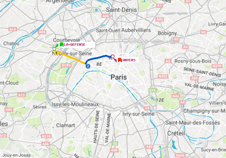 plan itinéraire ratp de La Défense (Grande Arche) à Anvers