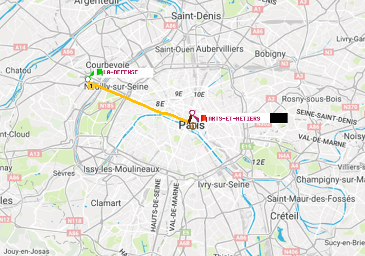 plan itinéraire ratp de La Défense (Grande Arche) à Arts-et-Métiers