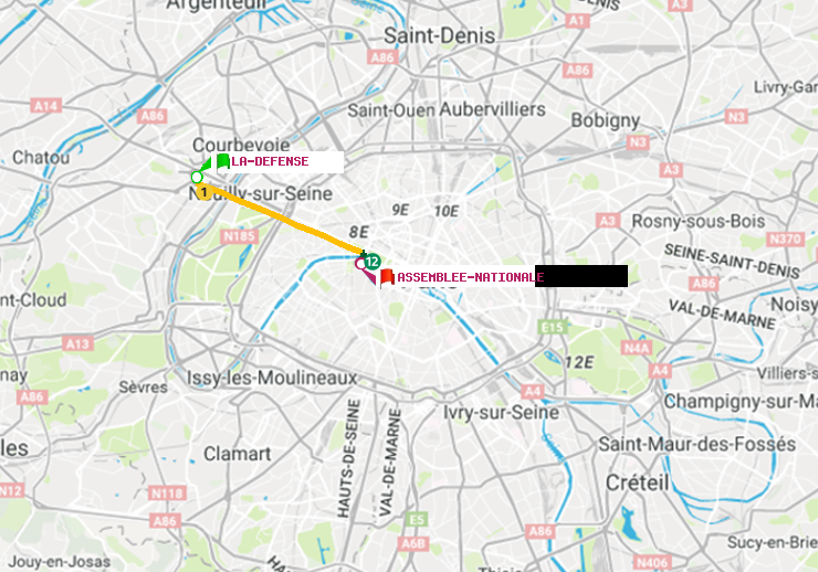 plan itinéraire ratp de La Défense (Grande Arche) à Assemblée Nationale
