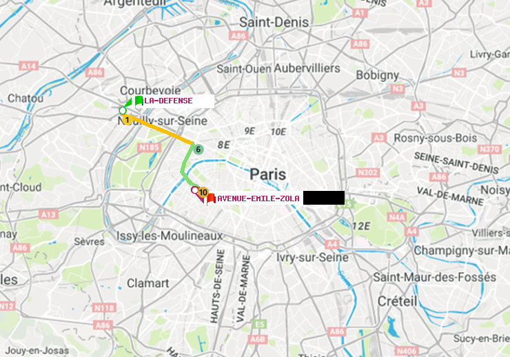 plan itinéraire ratp de La Défense (Grande Arche) à Avenue Emile-Zola