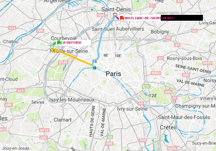plan itinéraire ratp de La Défense (Grande Arche) à Basilique de Saint-Denis
