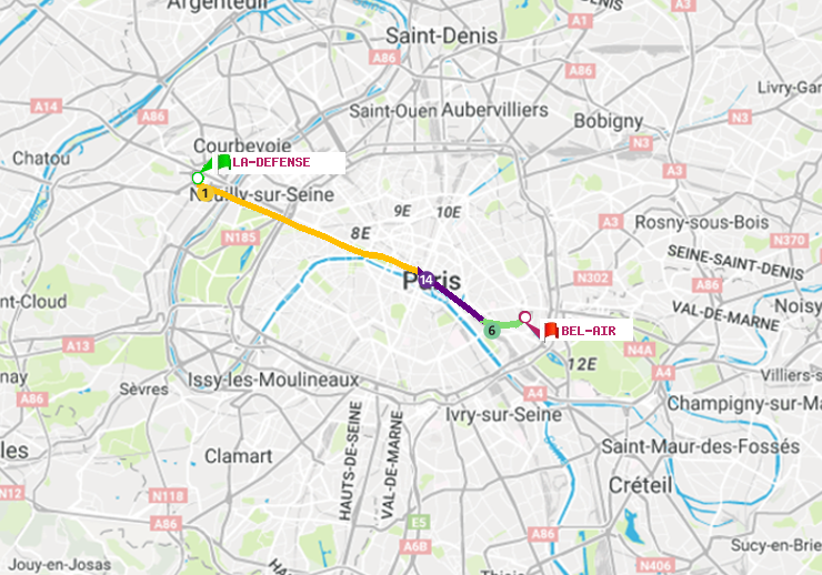 plan itinéraire ratp de La Défense (Grande Arche) à Bel-Air