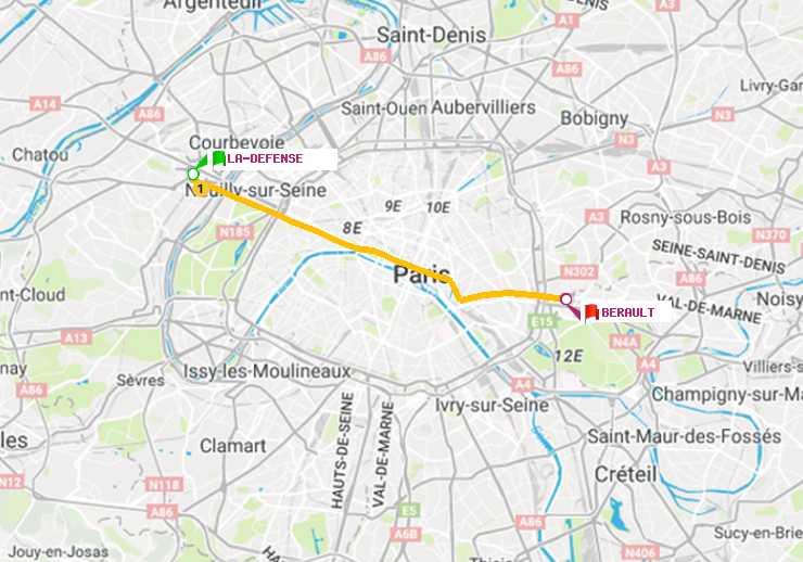 plan itinéraire ratp de La Défense (Grande Arche) à Bérault