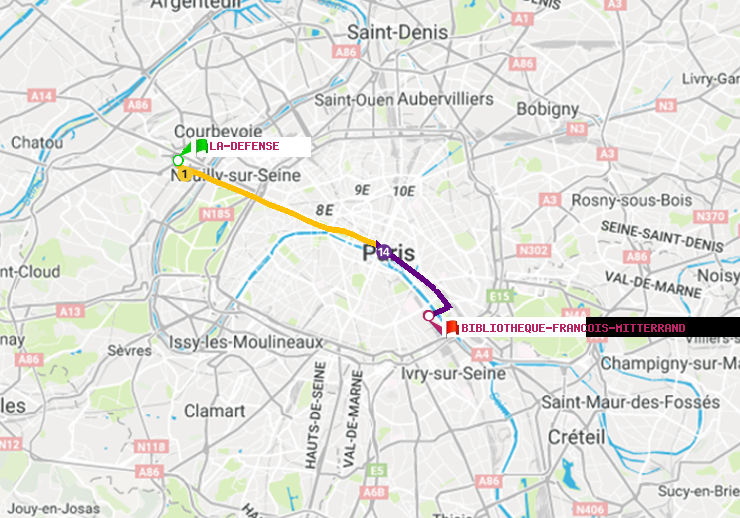 plan itinéraire ratp de La Défense (Grande Arche) à Bibliotheque-Francois Mitterrand