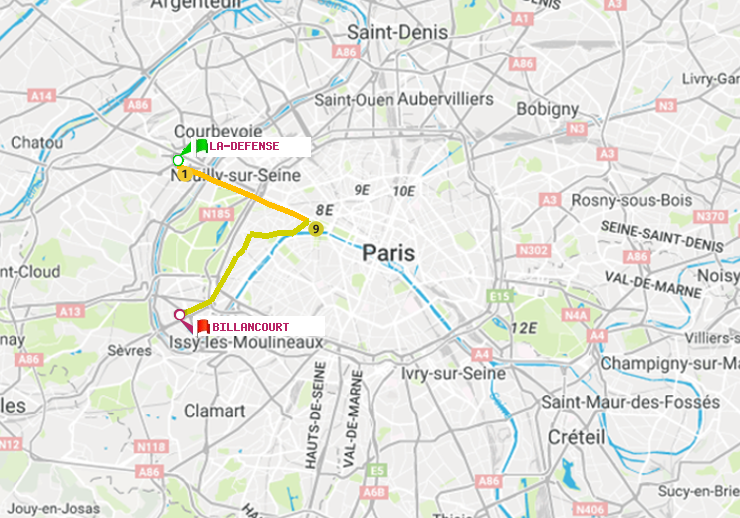 plan itinéraire ratp de La Défense (Grande Arche) à Billancourt
