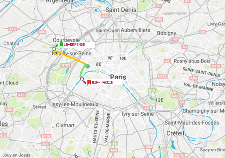 plan itinéraire ratp de La Défense (Grande Arche) à Bir-Hakeim (Grenelle)