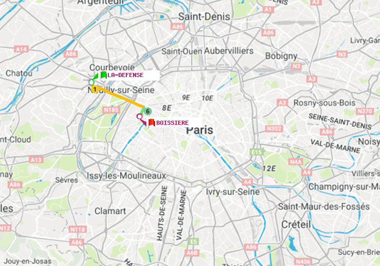 plan itinéraire ratp de La Défense (Grande Arche) à Boissière