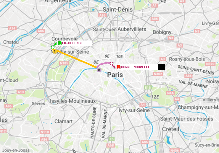 plan itinéraire ratp de La Défense (Grande Arche) à Bonne Nouvelle
