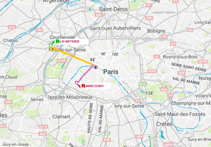 plan itinéraire ratp de La Défense (Grande Arche) à Boucicaut