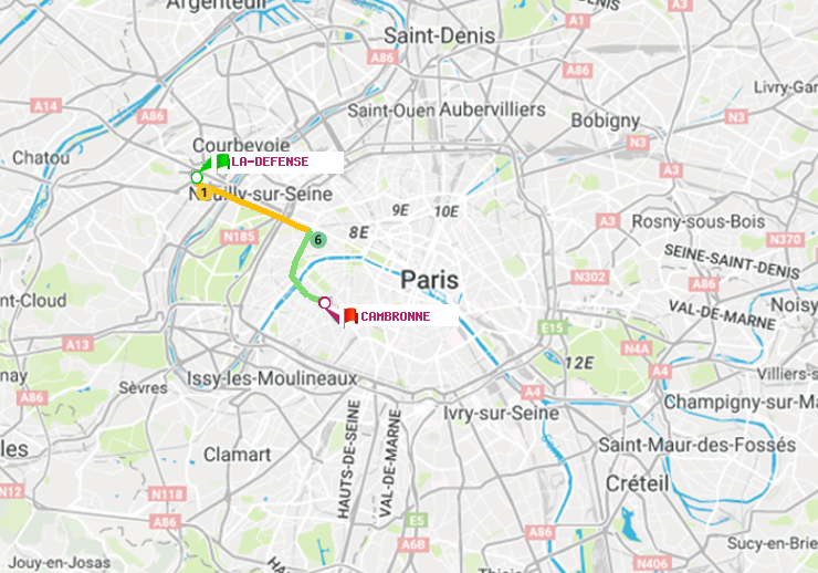 plan itinéraire ratp de La Défense (Grande Arche) à Cambronne