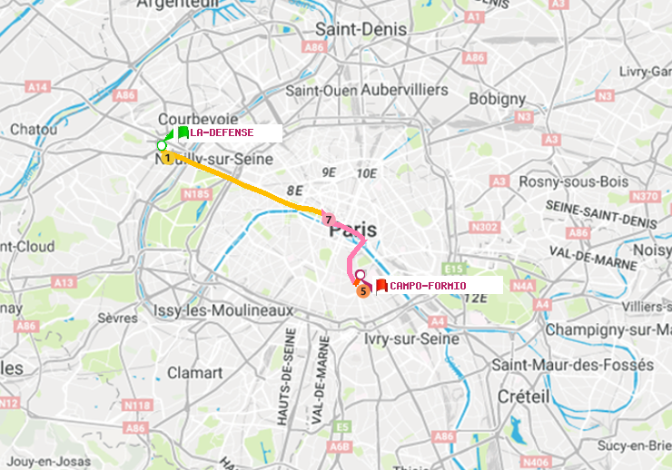 plan itinéraire ratp de La Défense (Grande Arche) à Campo-Formio