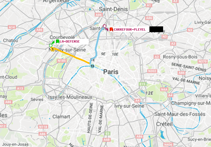 plan itinéraire ratp de La Défense (Grande Arche) à Carrefour-Pleyel