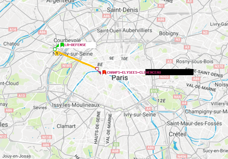 plan itinéraire ratp de La Défense (Grande Arche) à Champs-Elysées-Clémenceau