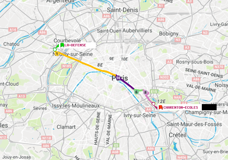 plan itinéraire ratp de La Défense (Grande Arche) à Charenton-Ecoles