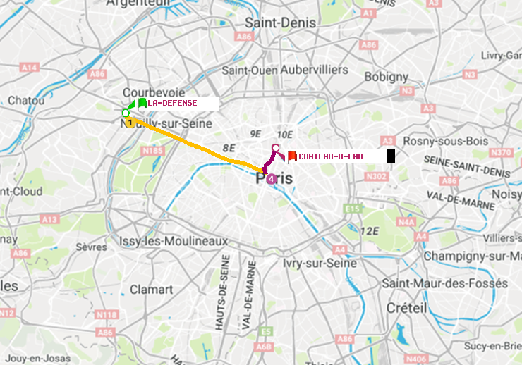 plan itinéraire ratp de La Défense (Grande Arche) à Château d