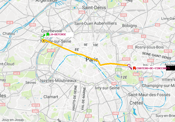plan itinéraire ratp de La Défense (Grande Arche) à Château de Vincennes