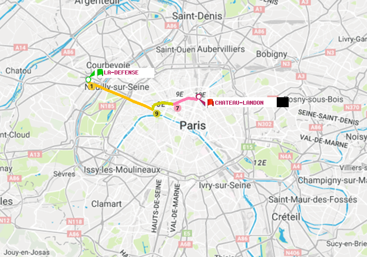 plan itinéraire ratp de La Défense (Grande Arche) à Château Landon