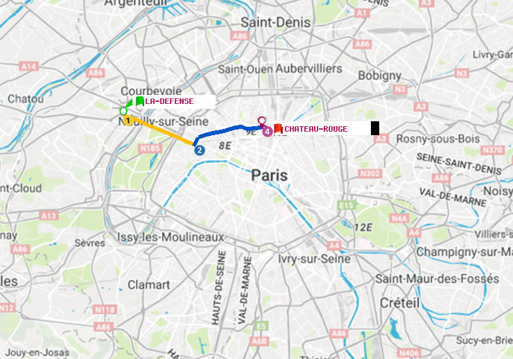 plan itinéraire ratp de La Défense (Grande Arche) à Château Rouge